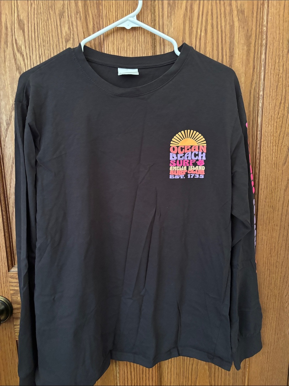 Ocean Beach Surf Black Long-Sleeve Kids Tee with Sunset Graphic